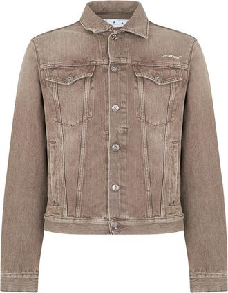 Off-white Mens Off White Diag Tab Slim Denim Jacket in Brown 8600 - Size Small