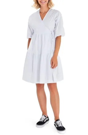 Accouch&eacute;e Waterfall Tie Waist A-Line Maternity/Nursing Wrap Dress in White at Nordstrom, Size Small/medium