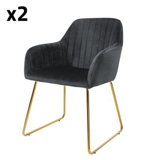 ML Design 2x Sillas de comedor en tapizado color gris con patas de metal doradas