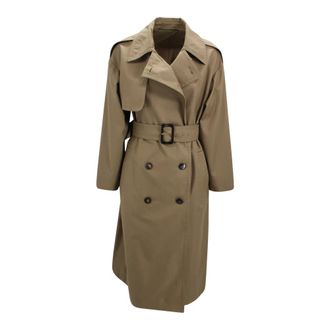 Max Mara Belted Coats, female, Green, Size: 2XS Twill Trench Coat