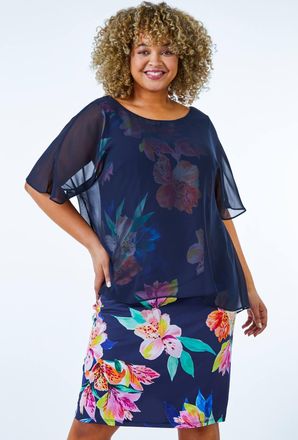 Roman Chiffon Overlay Floral Dress