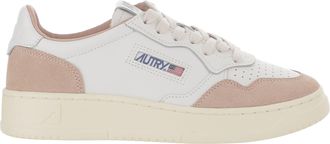 Autry Round Toe Leather Sneakers with Suede Inserts and Signature Logo