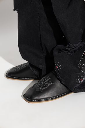 Amiri Leather Slides, Mens, Black