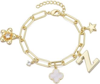 Adornia Adornia 14K Plated Gemstone Initial Chunky Charm Bracelet