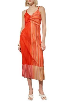 Ming Wang Ombr&eacute; Stripe Cr&ecirc;pe de Chine Midi Dress in Flame at Nordstrom Rack, Size X-Small