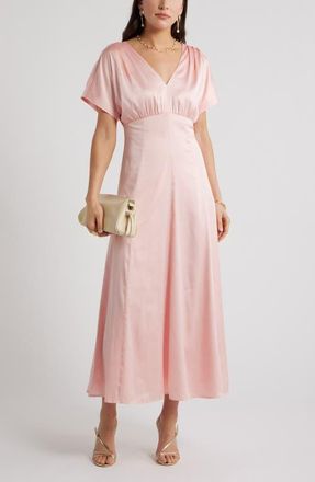 Chelsea28 Seamed Stretch Satin Maxi Dress in Pink Sky at Nordstrom, Size Xx-Small
