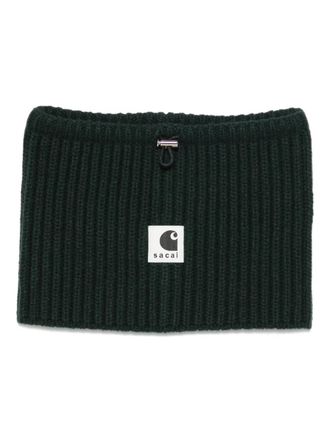 sacai ribbed logo neck warmer - unisex - Wool/Nylon - One Size - Green