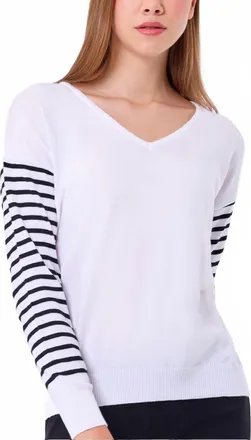 French Kyss Stripe Sleeve Top In White/black