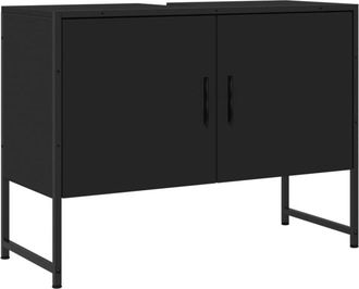 vidaXL Armario De Lavabo De Ba&ntilde;o Madera Ingenier&iacute;a Negro 80x33x60 Cm Vidaxl