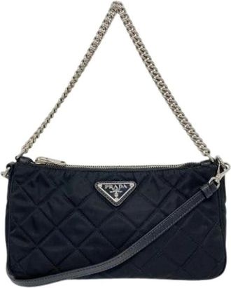 Prada Pre-owned Shoulder Bags, female, Black, Size: ONE SIZE Pre-owned Nylon Shoulder Bag