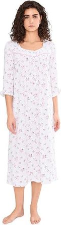 Eileen West Cotton Knit 3/4 Sleeve Nightgown Womens Jumpsuit & Rompers One Piece White Ground Petite Roses : SM