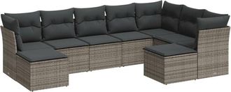 vidaXL Set De Muebles De Jard&iacute;n 9 Pzas Y Cojines Rat&aacute;n Sint&eacute;tico Gris Vidaxl