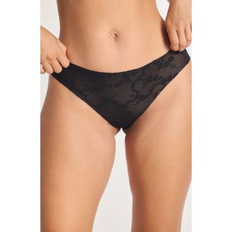 Savage x Fenty No-Show Lace Thong in Black Caviar at Nordstrom, Size X-Large