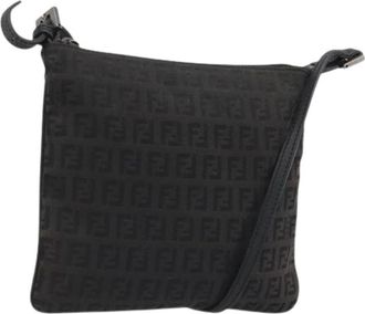 Fendi Pre-owned Cross Body Bags, female, Black, Size: ONE SIZE Pre-owned Zucchino Canvas Shoulder Bag