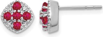 Diamond2Deal Sterling Silver Rhodium-plated Ruby Flower Stud Earrings