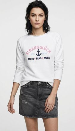 Zwillingsherz Sweatshirt ZWILLINGSHERZ Strandgl&uuml;ck, Damen, Gr. L/XL (L/XL), weiss (wei&szlig;), Sweatware, Obermaterial: 50% Baumwolle, 50% Polyester, unifarben mit Farbe