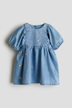H&M Embroidery-detail Denim Dress in Denim Blue/floral at Nordstrom, Size 12M