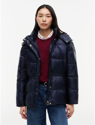 Tommy Hilfiger Womens Shiny TH Ultra Air Puffer Jacket - Navy Blue - XXL