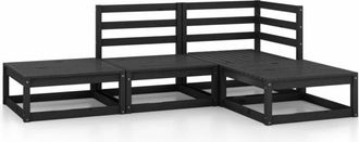 vidaXL Juego De Muebles De Jard&iacute;n 4 Piezas Negro Madera Maciza De Pino Vidaxl