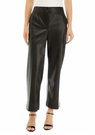 Ruby Rd. Womens Faux Leather Wide Leg Pants In Black