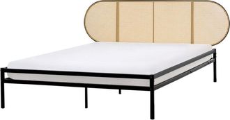 Beliani Modern Iron eu King Size Bed Frame Slatted Base pe Rattan Viennese Braid Headboard Black Boulin