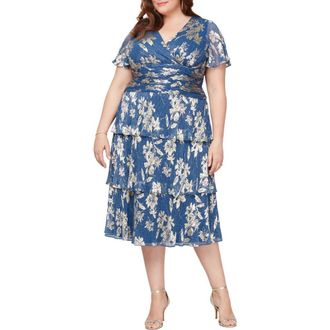 S.L. Fashions Foil Pliss&eacute; Midi Dress in Royal Gold at Nordstrom, Size 14W