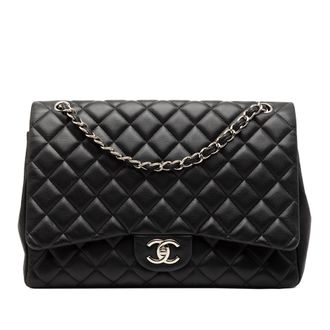 Chanel Pre-owned Womens Maxi Classic Caviar Double Flap - Black Leather - One Size
