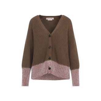 Marni Two-Tone Ribbed Knit Cardigan With Button-Down Front