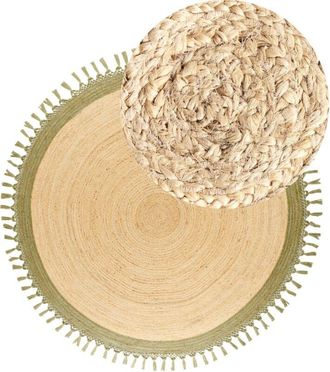 Beliani Beliani - Tappeto rustico bohémien rotondo 200 cm in iuta naturale intrecciata a mano beige e verde Marts