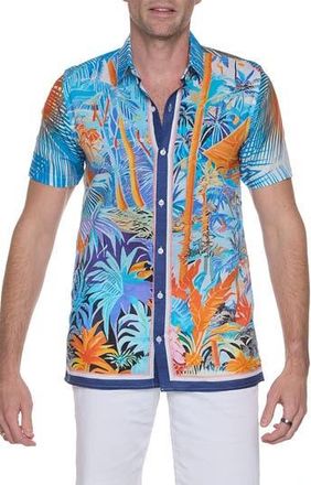 Ranee’s Resort Extra Trim Fit Short Sleeve Linen & Cotton Button-Up Shirt in Blue at Nordstrom Rack, Size Xx-Large