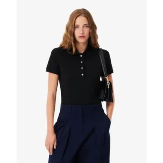 Lacoste Tops, Dames, Zwart, M, Katoen, Polo van Stretch Piqu&eacute; Katoen