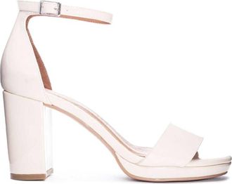 Chinese Laundry Womens Teri Vegan Leather Dress Chunky Heels In Bone