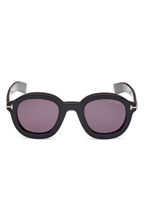 Tom Ford Raffa 46mm Round Sunglasses in Black Eco/t Logo/smoke at Nordstrom