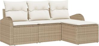 vidaXL Garden Sofa Set with Cushion 4 pcs Beige Poly rattan Vidaxl