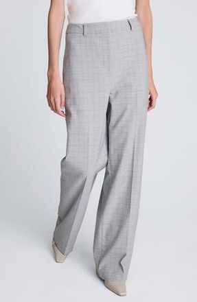 Kenneth Cole Plaid High Waist Wide Leg Pants in Light Heather Grey Multi at Nordstrom Rack, Size 10