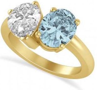 Allurez Oval/Pear Diamond & Aquamarine Toi et Moi Ring 14k Yellow Gold (4.50ct)