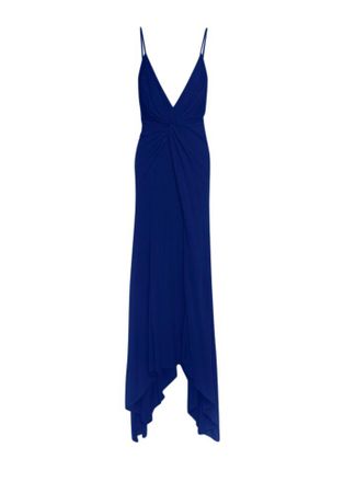 Galvan Blue Jersey Twist Asymmetric Midi Dress Size 38