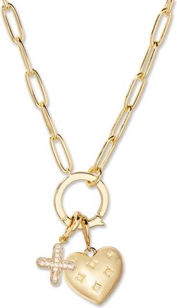 Brook & York Lillian Initial Heart Charm Necklace in Gold X at Nordstrom