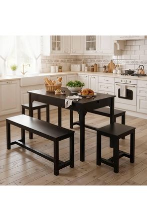 Living and Home 5-Piece Dining Table and Chair Set in Black