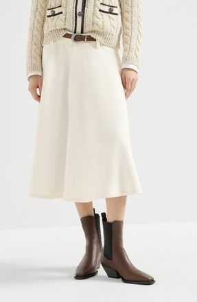Brunello Cucinelli Dyed cotton and wool wrinkled denim full skirt with monili in Panama at Nordstrom, Size 36