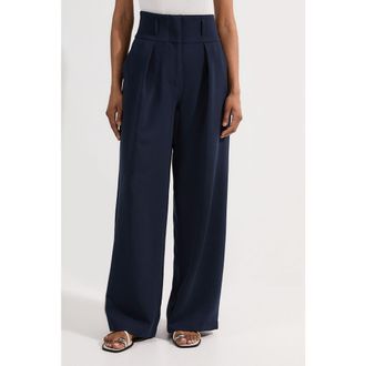 Karen Millen High Waist Wide Leg Pants in Navy at Nordstrom, Size 8