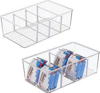 OEM Juego De 2 Cajas De Almacenamiento Para Frigor&iacute;fico, Apilables, Transparentes Y Con 4 Compartimentos, Libres De Bpa, Ideales Para Guardar Bolsitas De 