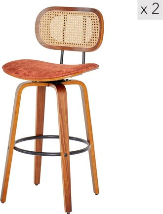 Nordlys Set 2 taburetes de bar en madera y ratan en terracota