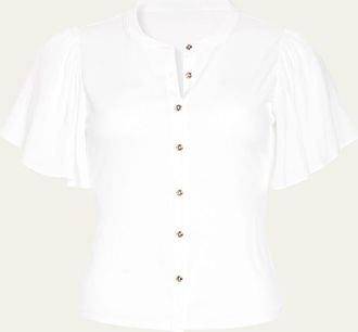 Ramy Brook Colette Button-Front Flutter-Sleeve Top