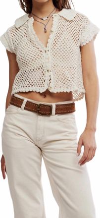 Free People Lily Crochet Short Sleeve Top In Cream