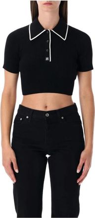 Amiri Geribbelde Gebreide Cropped Poloshirt - Dames - Polos - Zwart - L - Leer - Tops