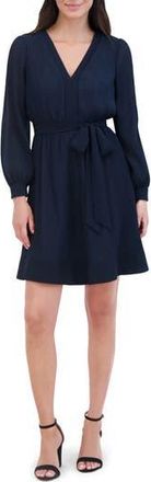 Eliza J Long Sleeve Tie Belt A-Line Dress in Navy at Nordstrom Rack, Size 10