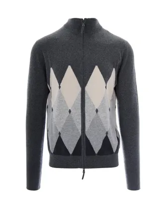 Ballantyne Argyle High-Collar Cashmere Full-Zip Cardigan