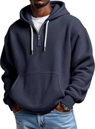 Generic RIKAY Hoodies For Men 1/4 Zip Sweatshirt Casual Plain Hoody Mens Hoodies Pullover Casaul Long Sleeve Drawstring Waffle Knit Hooded Sweatshirt With Kan