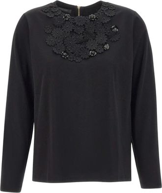 Elena Miro T-shirt - Dames - Longsleeves - Zwart - M - Pailletten - Tops